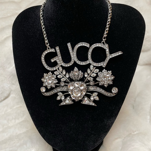 GUCCI GUCCY CRYSTAL RHINESTONE NECKLACE WITH JEWELRY BAG, BOX AND GIFT BAG - Picture 2 of 5